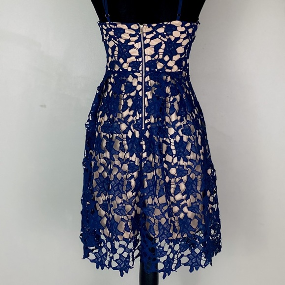 Anthropologie Lace Slip Boho Women's Dress Navy Blue Midi Built In Bra XS - Picture 9 of 13